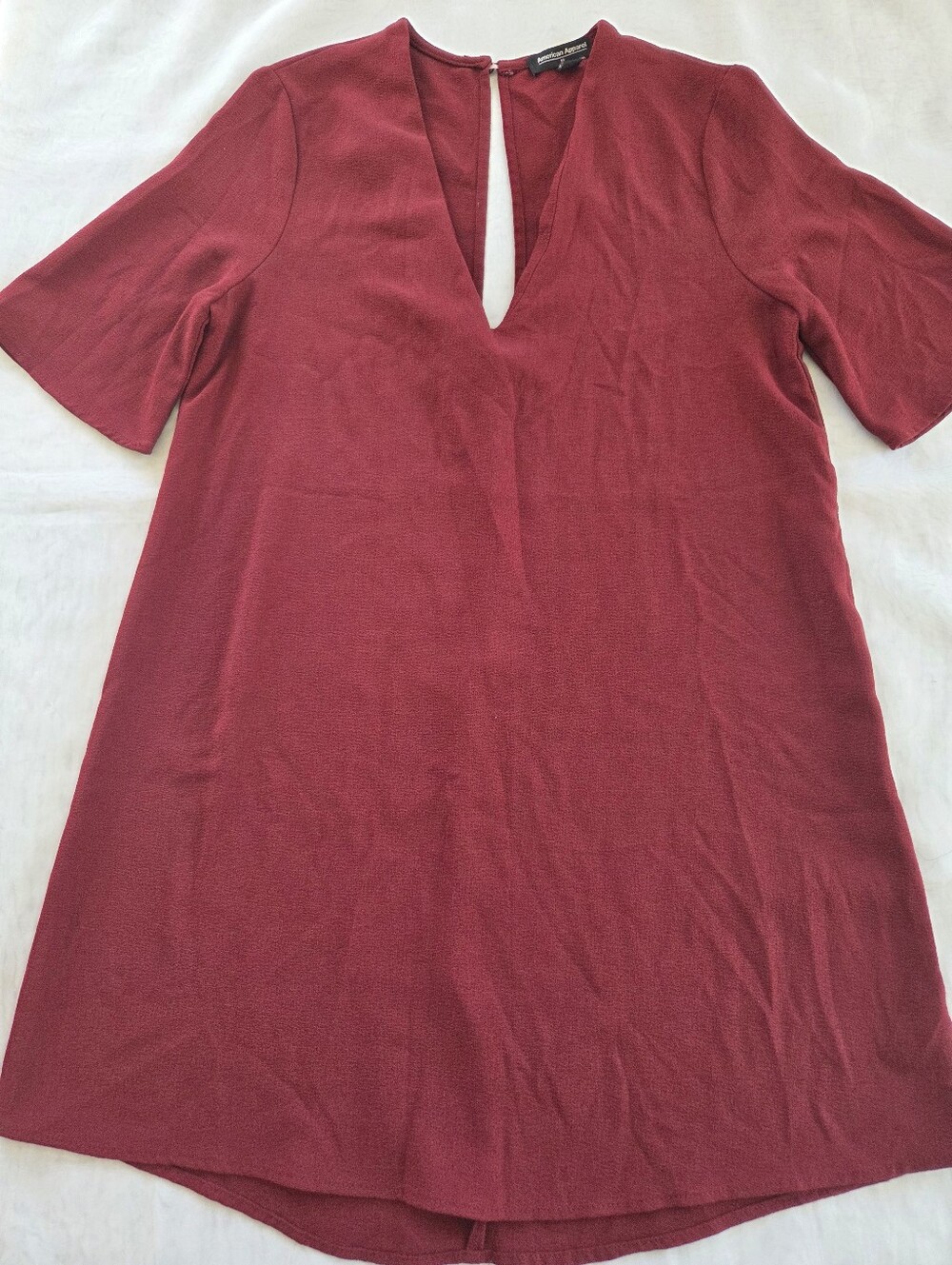 American Apparel‎ Women's Burgundy Split V-Neck Dress Casual